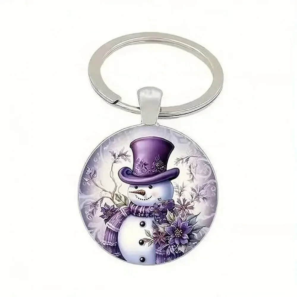 Stainless Steel Purple Christmas Snowman Keyring Keychain Accessory